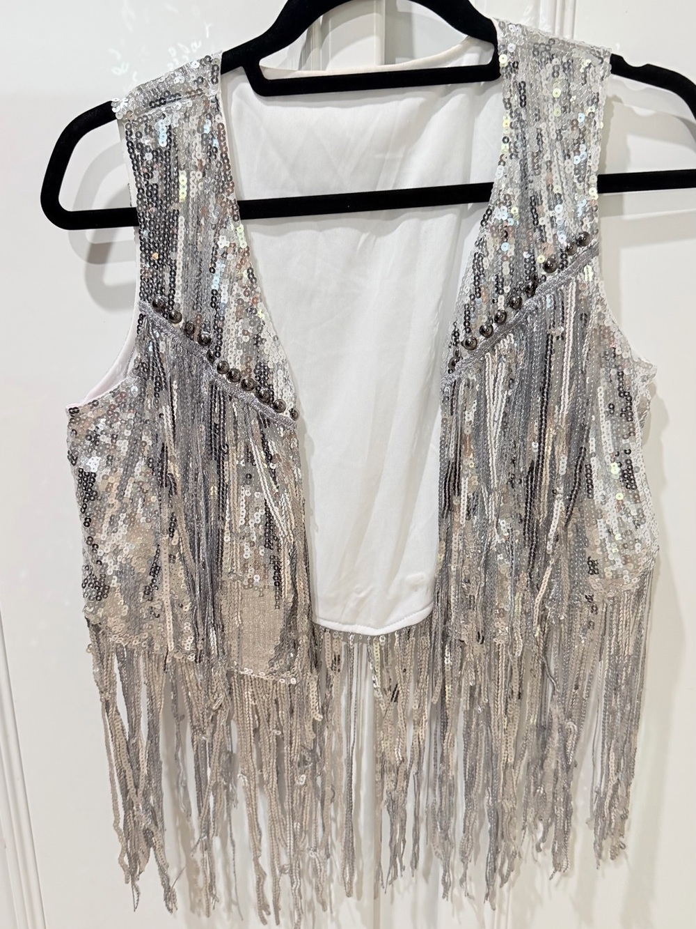 New womens Silver Sequin Fringe Women's Vest